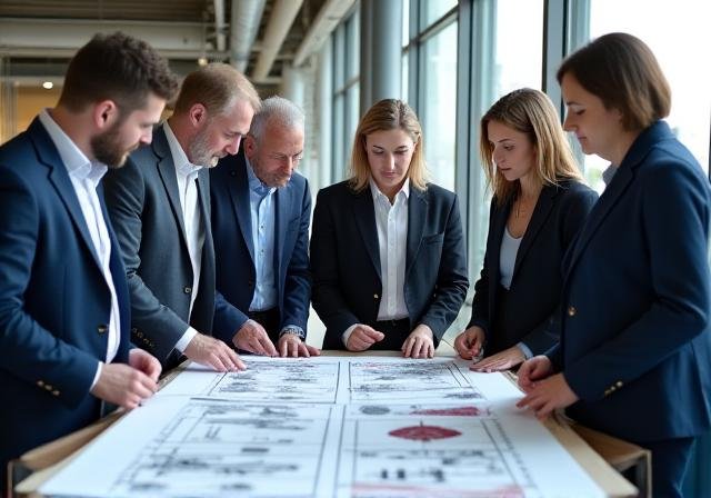 Executive team brainstorming in a modern boardroom